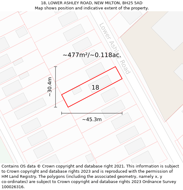 18, LOWER ASHLEY ROAD, NEW MILTON, BH25 5AD: Plot and title map