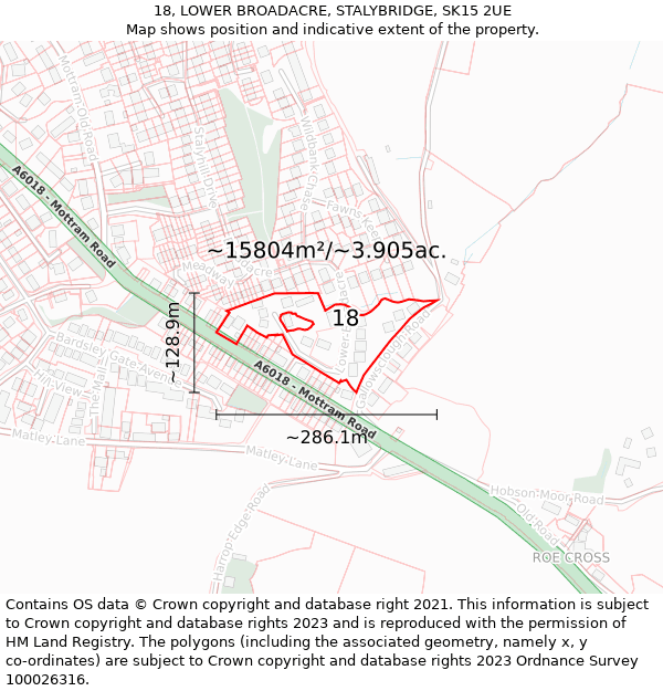 18, LOWER BROADACRE, STALYBRIDGE, SK15 2UE: Plot and title map