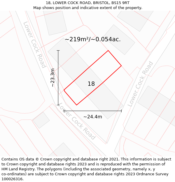 18, LOWER COCK ROAD, BRISTOL, BS15 9RT: Plot and title map