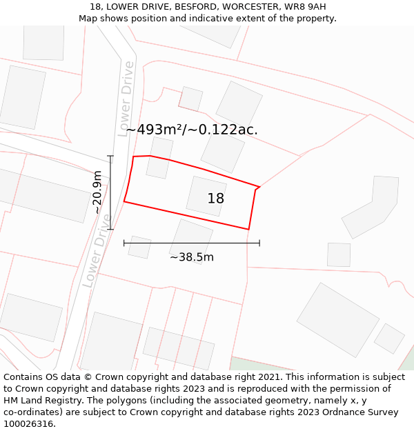 18, LOWER DRIVE, BESFORD, WORCESTER, WR8 9AH: Plot and title map