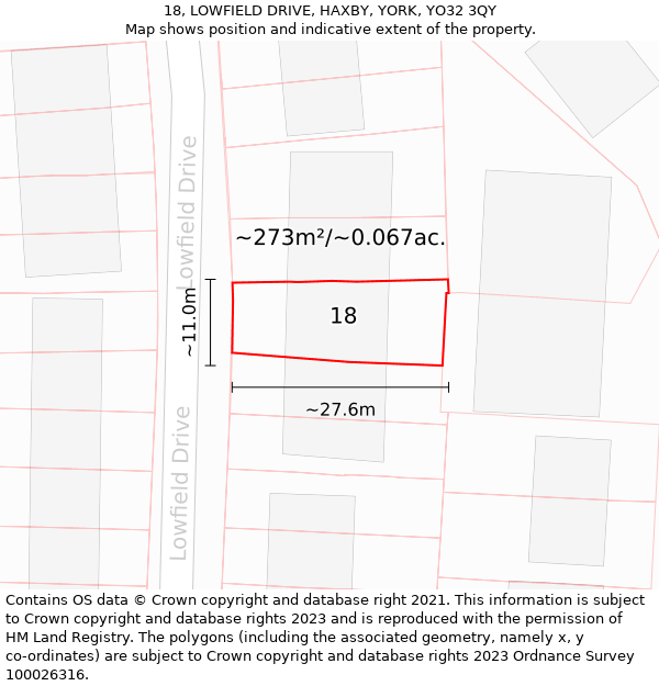 18, LOWFIELD DRIVE, HAXBY, YORK, YO32 3QY: Plot and title map