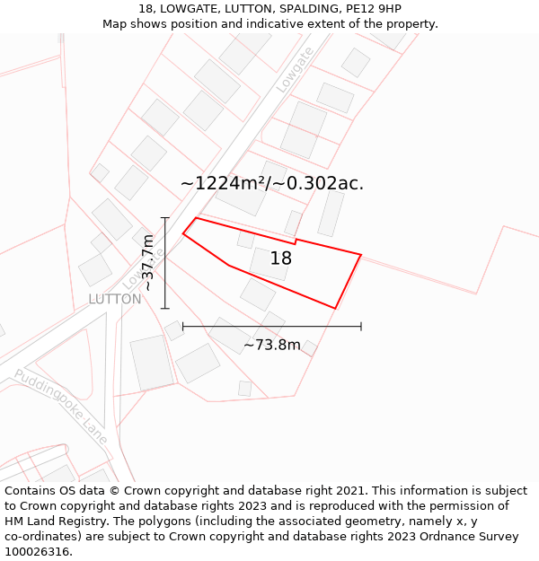 18, LOWGATE, LUTTON, SPALDING, PE12 9HP: Plot and title map