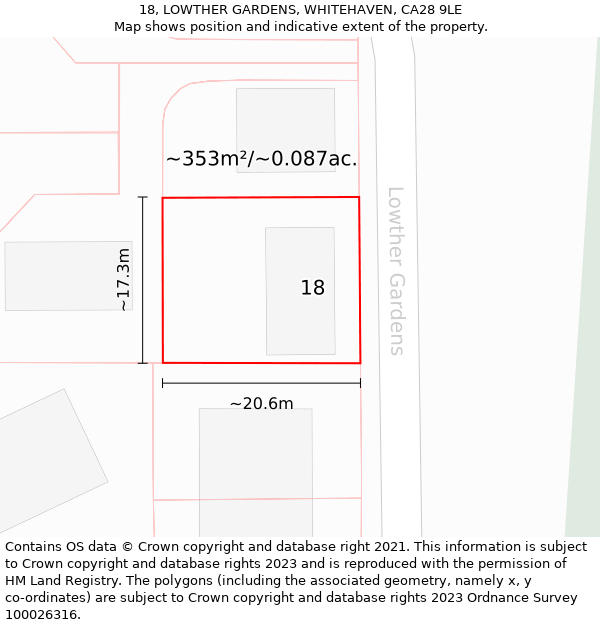 18, LOWTHER GARDENS, WHITEHAVEN, CA28 9LE: Plot and title map