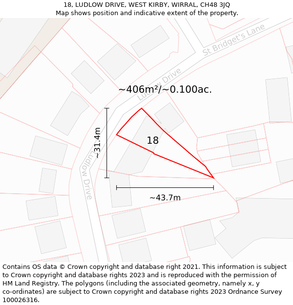 18, LUDLOW DRIVE, WEST KIRBY, WIRRAL, CH48 3JQ: Plot and title map