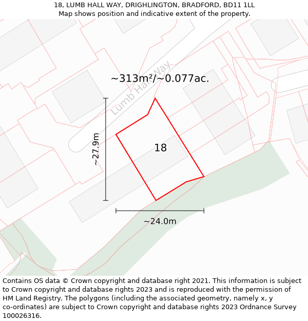 18, LUMB HALL WAY, DRIGHLINGTON, BRADFORD, BD11 1LL: Plot and title map