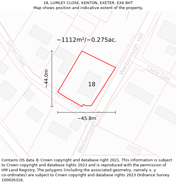 18, LUMLEY CLOSE, KENTON, EXETER, EX6 8HT: Plot and title map