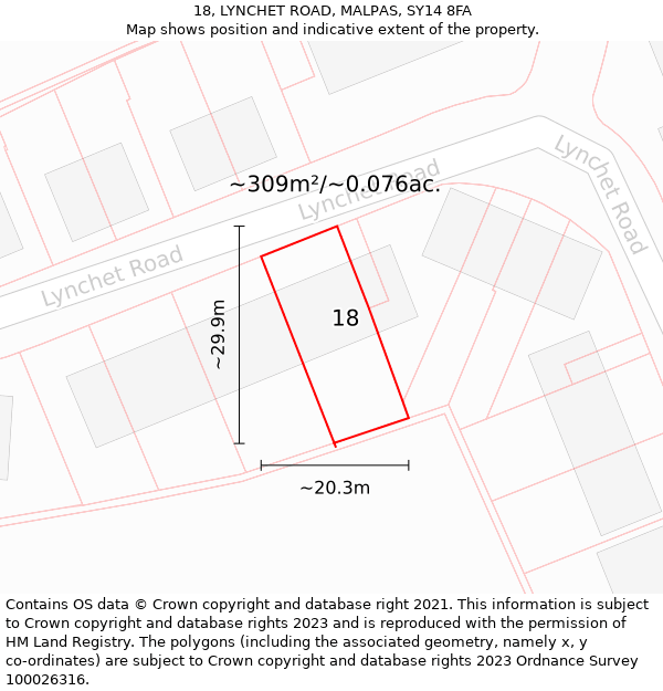 18, LYNCHET ROAD, MALPAS, SY14 8FA: Plot and title map