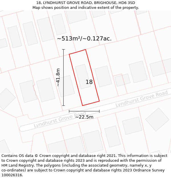 18, LYNDHURST GROVE ROAD, BRIGHOUSE, HD6 3SD: Plot and title map