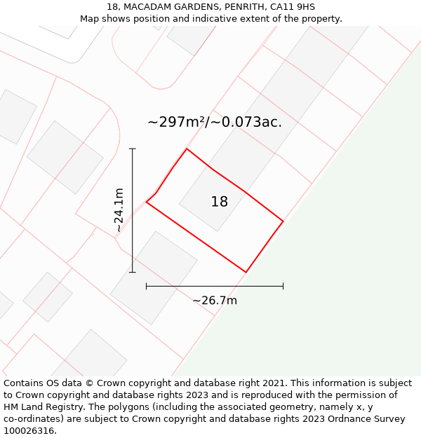 18, MACADAM GARDENS, PENRITH, CA11 9HS: Plot and title map