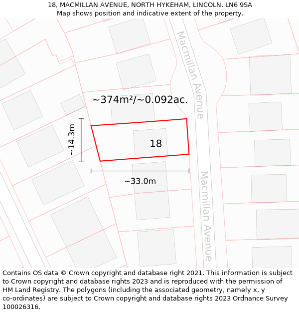 18, MACMILLAN AVENUE, NORTH HYKEHAM, LINCOLN, LN6 9SA: Plot and title map