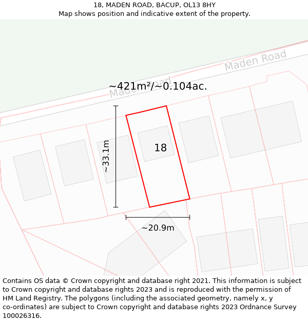 18, MADEN ROAD, BACUP, OL13 8HY: Plot and title map