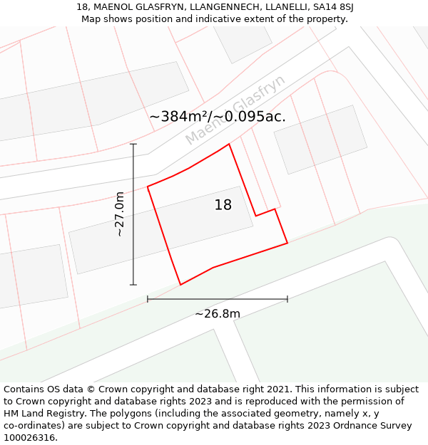 18, MAENOL GLASFRYN, LLANGENNECH, LLANELLI, SA14 8SJ: Plot and title map