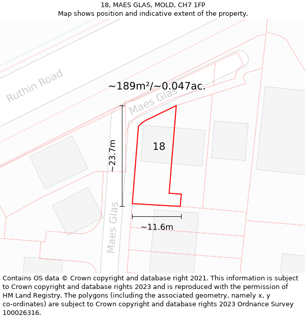 18, MAES GLAS, MOLD, CH7 1FP: Plot and title map