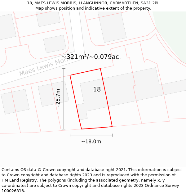 18, MAES LEWIS MORRIS, LLANGUNNOR, CARMARTHEN, SA31 2PL: Plot and title map