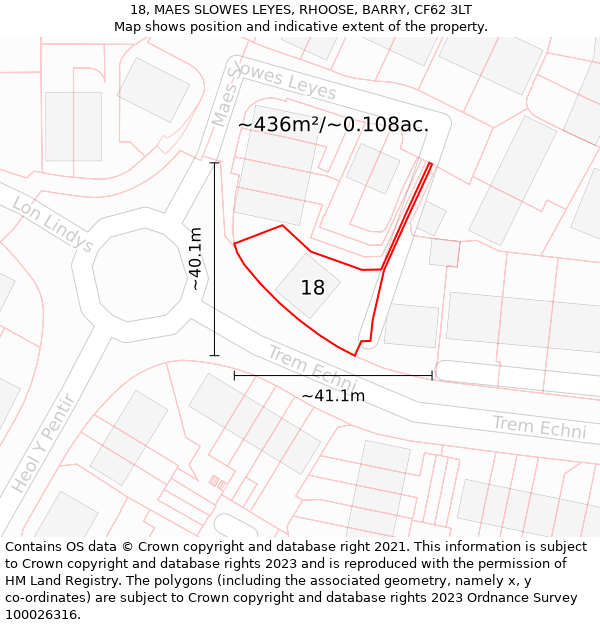 18, MAES SLOWES LEYES, RHOOSE, BARRY, CF62 3LT: Plot and title map