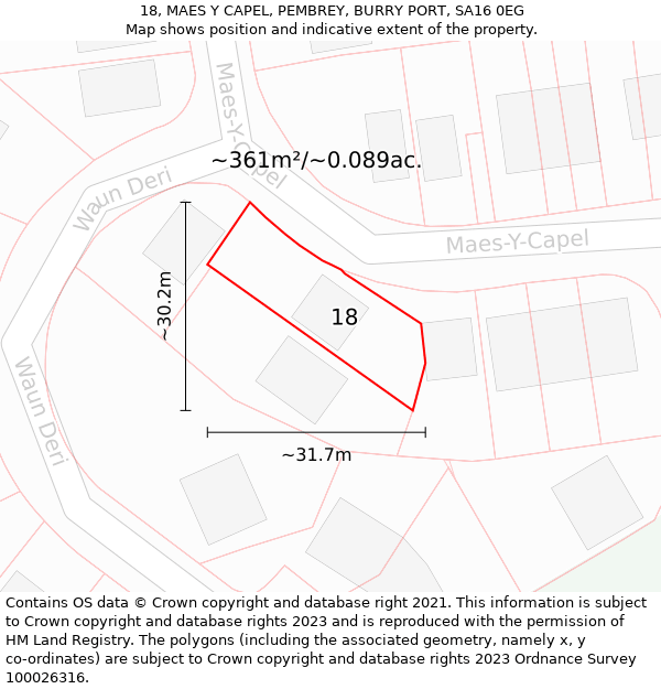 18, MAES Y CAPEL, PEMBREY, BURRY PORT, SA16 0EG: Plot and title map