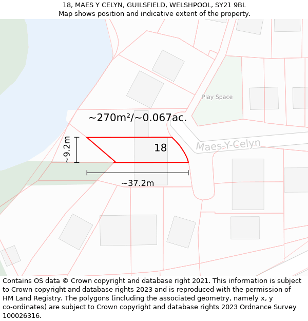 18, MAES Y CELYN, GUILSFIELD, WELSHPOOL, SY21 9BL: Plot and title map