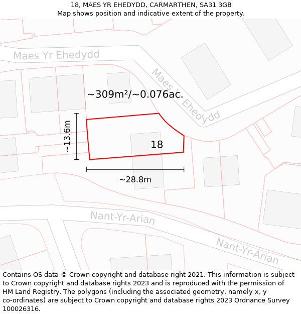 18, MAES YR EHEDYDD, CARMARTHEN, SA31 3GB: Plot and title map