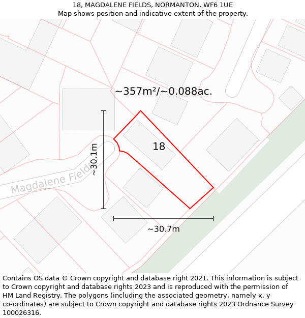 18, MAGDALENE FIELDS, NORMANTON, WF6 1UE: Plot and title map