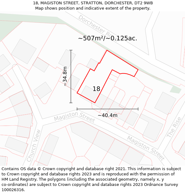 18, MAGISTON STREET, STRATTON, DORCHESTER, DT2 9WB: Plot and title map