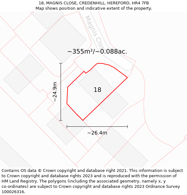 18, MAGNIS CLOSE, CREDENHILL, HEREFORD, HR4 7FB: Plot and title map