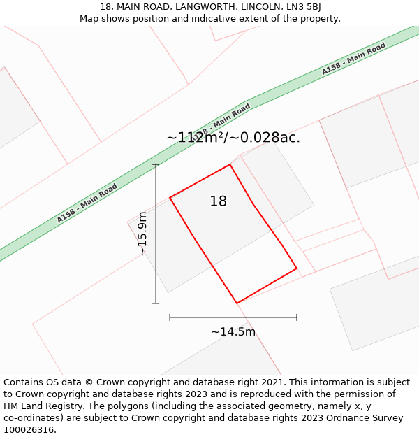 18, MAIN ROAD, LANGWORTH, LINCOLN, LN3 5BJ: Plot and title map