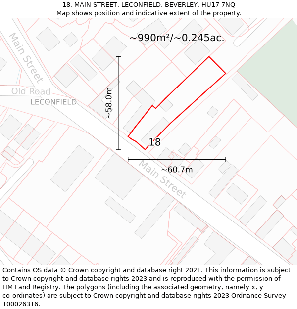 18, MAIN STREET, LECONFIELD, BEVERLEY, HU17 7NQ: Plot and title map