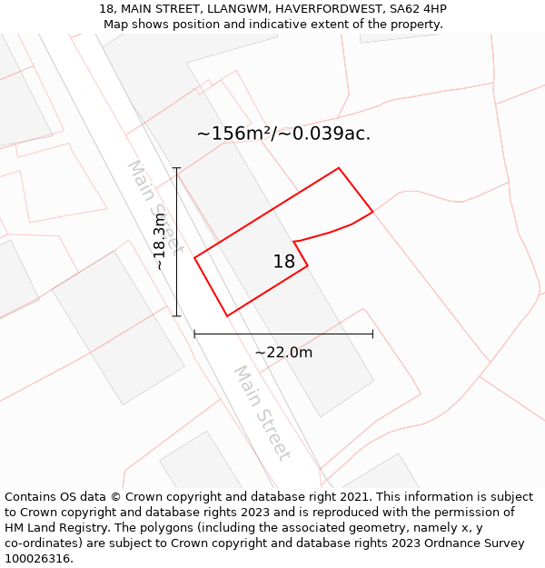 18, MAIN STREET, LLANGWM, HAVERFORDWEST, SA62 4HP: Plot and title map