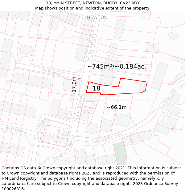 18, MAIN STREET, NEWTON, RUGBY, CV23 0DY: Plot and title map