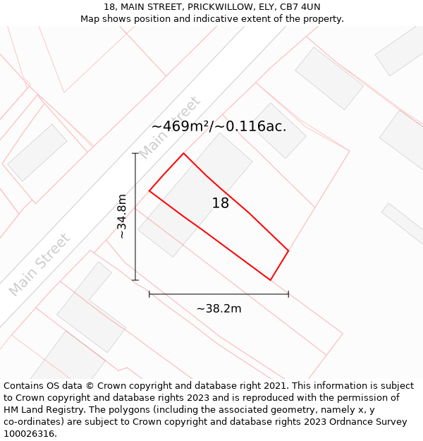 18, MAIN STREET, PRICKWILLOW, ELY, CB7 4UN: Plot and title map