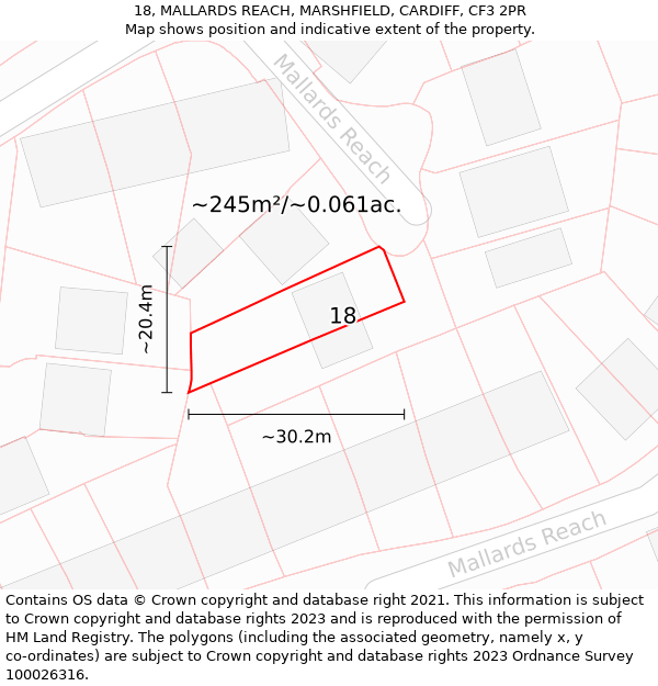 18, MALLARDS REACH, MARSHFIELD, CARDIFF, CF3 2PR: Plot and title map
