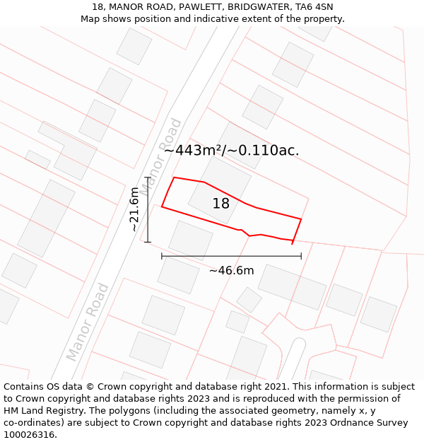 18, MANOR ROAD, PAWLETT, BRIDGWATER, TA6 4SN: Plot and title map