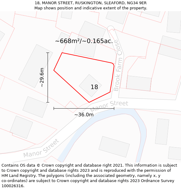 18, MANOR STREET, RUSKINGTON, SLEAFORD, NG34 9ER: Plot and title map