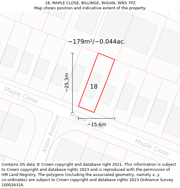 18, MAPLE CLOSE, BILLINGE, WIGAN, WN5 7PZ: Plot and title map