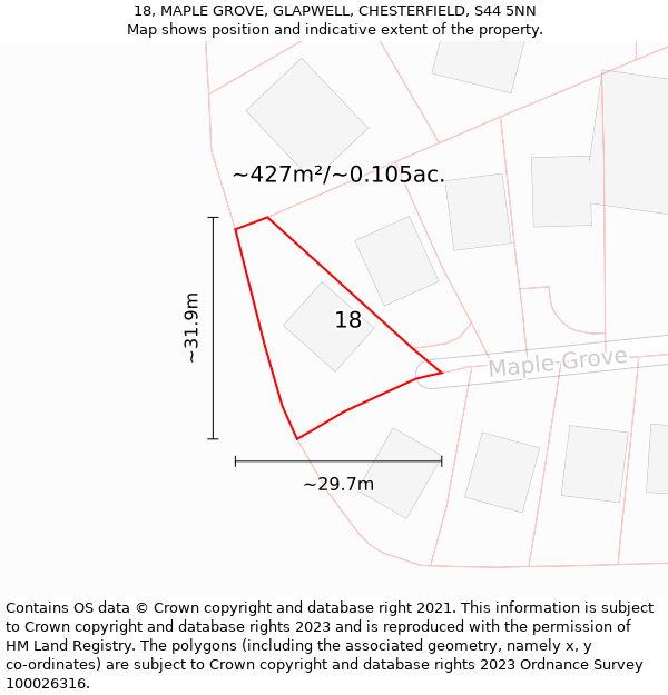 18, MAPLE GROVE, GLAPWELL, CHESTERFIELD, S44 5NN: Plot and title map