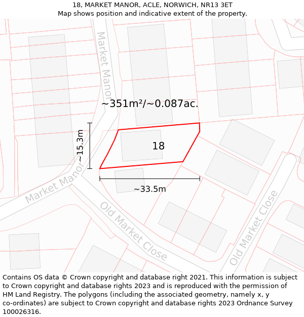 18, MARKET MANOR, ACLE, NORWICH, NR13 3ET: Plot and title map