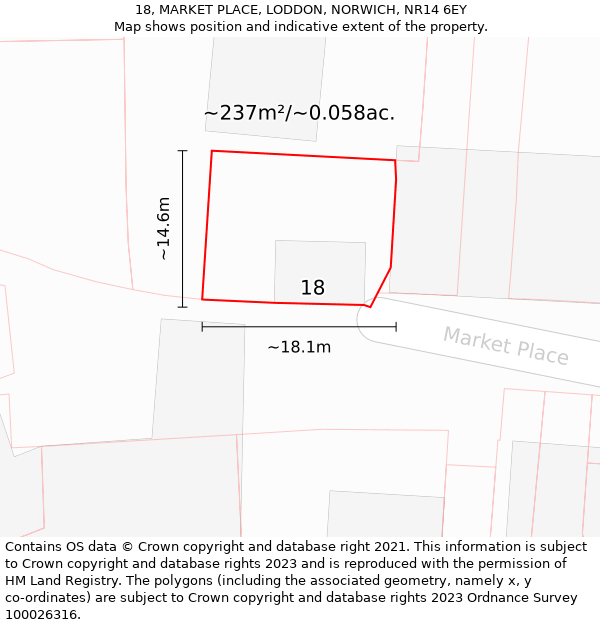 18, MARKET PLACE, LODDON, NORWICH, NR14 6EY: Plot and title map