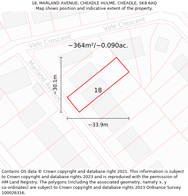 18, MARLAND AVENUE, CHEADLE HULME, CHEADLE, SK8 6AQ: Plot and title map