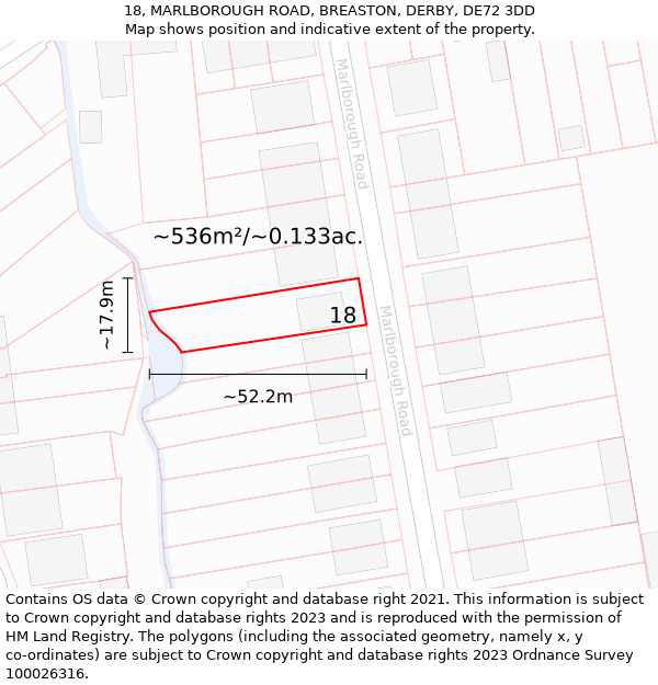 18, MARLBOROUGH ROAD, BREASTON, DERBY, DE72 3DD: Plot and title map