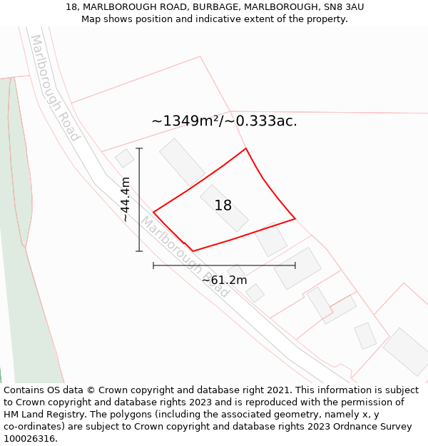 18, MARLBOROUGH ROAD, BURBAGE, MARLBOROUGH, SN8 3AU: Plot and title map