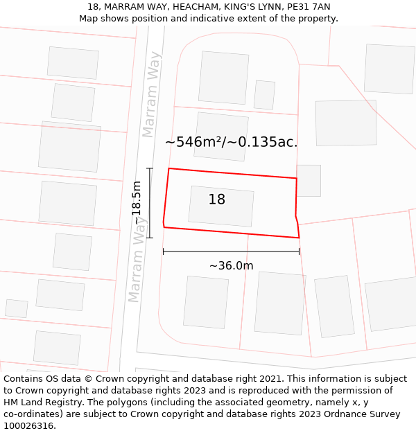 18, MARRAM WAY, HEACHAM, KING'S LYNN, PE31 7AN: Plot and title map