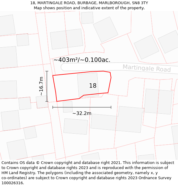 18, MARTINGALE ROAD, BURBAGE, MARLBOROUGH, SN8 3TY: Plot and title map