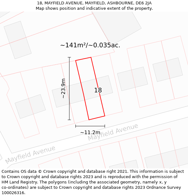 18, MAYFIELD AVENUE, MAYFIELD, ASHBOURNE, DE6 2JA: Plot and title map