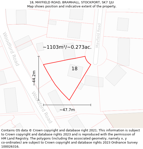 18, MAYFIELD ROAD, BRAMHALL, STOCKPORT, SK7 1JU: Plot and title map