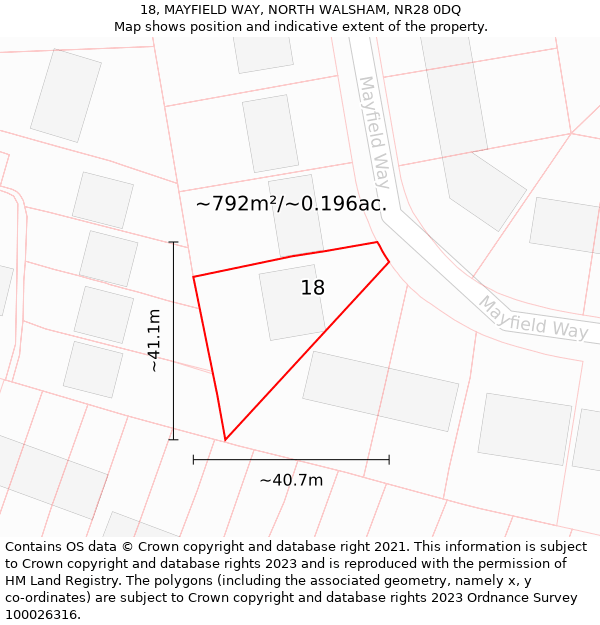 18, MAYFIELD WAY, NORTH WALSHAM, NR28 0DQ: Plot and title map