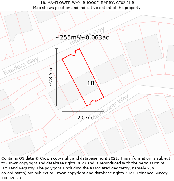 18, MAYFLOWER WAY, RHOOSE, BARRY, CF62 3HR: Plot and title map