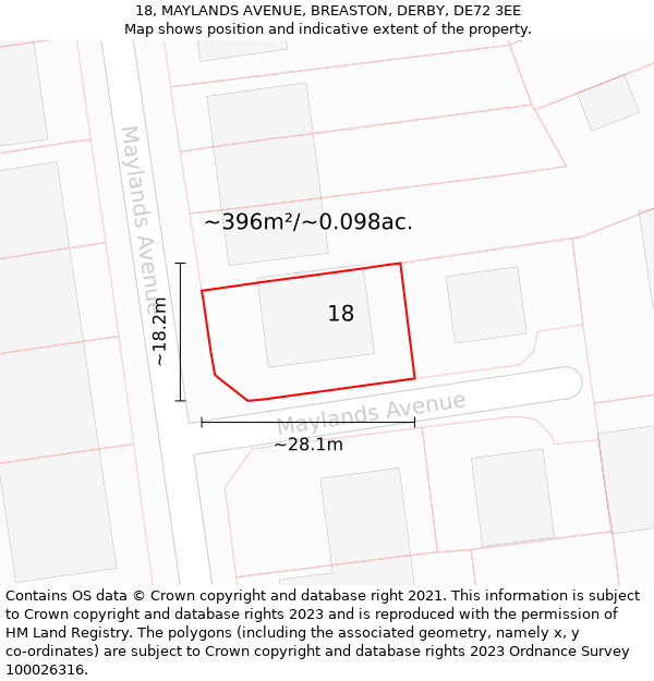 18, MAYLANDS AVENUE, BREASTON, DERBY, DE72 3EE: Plot and title map