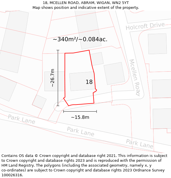 18, MCELLEN ROAD, ABRAM, WIGAN, WN2 5YT: Plot and title map