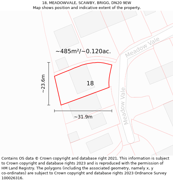 18, MEADOWVALE, SCAWBY, BRIGG, DN20 9EW: Plot and title map