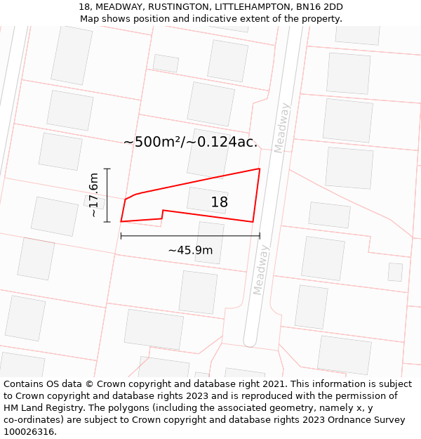 18, MEADWAY, RUSTINGTON, LITTLEHAMPTON, BN16 2DD: Plot and title map
